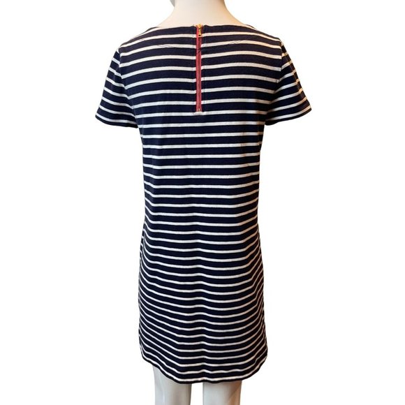 Ann Taylor Loft Womens Striped T Shirt Dress Crew Neck 100% Cotton Blue White MP - Picture 3 of 9